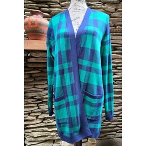 Size M Kim Rogers Green and Navy Blue Cardigan